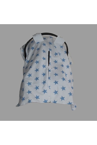 Bebek Puset Örtüsü Çift Katlı Astarlı Puset Örtüsü Mavi Yıldız Desenli Çıt Çıtlı Puset Örtüsü Mavi - Beyaz