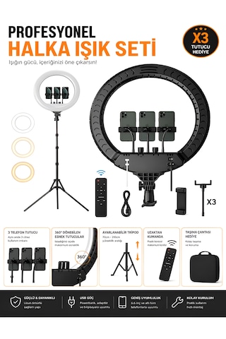 6000k 80w Led Halka Işık 56cm 360 Ayarlı 2 Usb Çıkışlı Kumandalı Fotoğraf Video Işığı Çantalı