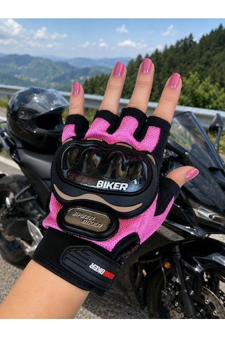 Speed Biker Kısa Parmak Yazlık Motosiklet Eldiveni Pembe Ce En 13594  Sertifikalı