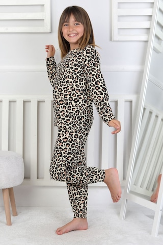 Minik Uyku Avcısı - Vahşi Rahatlık Serisi Leopar Desenli Kız Çocuk Pijama Takımı Sarı