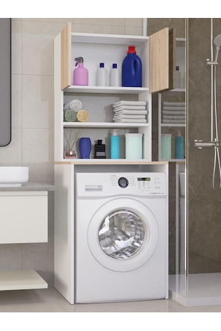 %100mdf Çamaşır Ve Kurutma Makinesi Dolabı, 3 Raflı Kapaklı Çamaşır Makinesi Üstü Dolabı Sonoma-beyaz Sonoma - Beyaz