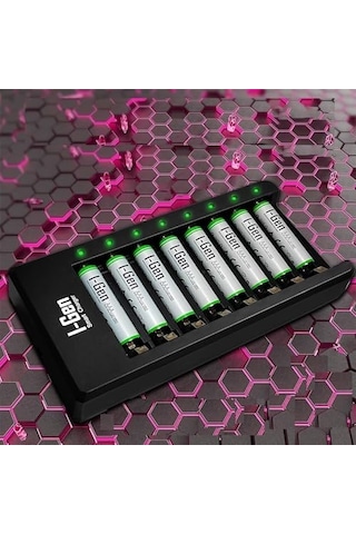 I-gen G890 8&apos Li Pil Şarj Aleti + 8 Adet Aaa 900 Mah Şarj Edilebilir Aaa İnce Şarjlı Kalem Pilli Set 1.2v Ni-mh