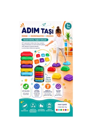 Çocuklar İçin Renkli Adım Taşları - Denge Oyunu - Epp Eğitici Oyuncak Seti - 6 Parça - Saklama Ve Taşıma Filesi Dahil