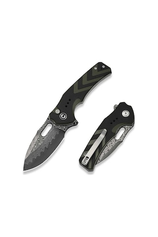 Civivi Vexron Milled Black & Green G10 Handle Damascus Blade Kamp Çakı Siyah - Yeşil