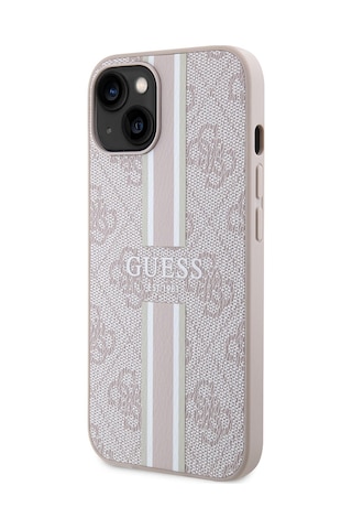Apple Uyumlu iPhone 14 Kılıf Guess Lisanslı Magsafe Şarj Özellikli 4g Şerit Tasarımlı Printed Kapak Pembe