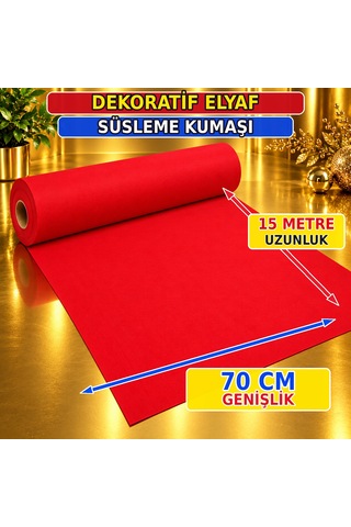 Vıp 15 Metre Kırmızı Tela Kumaş Kırmızı Elyaf Kumaş Noel Yılbaşı Süsleme Kumaşı 70 Cm Genişliğinde