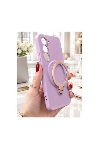 Tecno Spark 40 Pro İle Uyumlu 360 Derece Dönebilen Kalın Metal Magsafe Halka Stantlı İçi Kadife Korumalı Ultra Lüx Premium Silikon Kılıf Lila