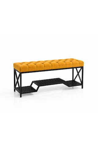 Siyah Metal Bench Ayakkabılık Bank, Kapı Girişi Puf Ayakkabılık Sarı