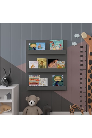 Asra Trend Çocuk Odası Duvar Rafı Kitaplık ÇR-02 %100 MDF Montessori Tipi Raf Antrasit