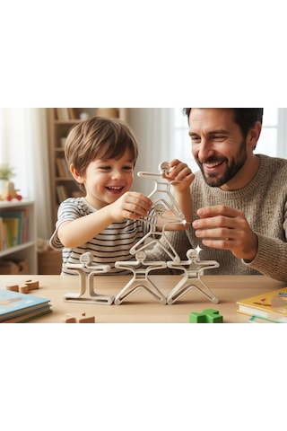 Akrobat Denge Oyunu - Montessori Eğitici Koordinasyon Geliştirici Oyuncak Kulesi Seti - Beyaz