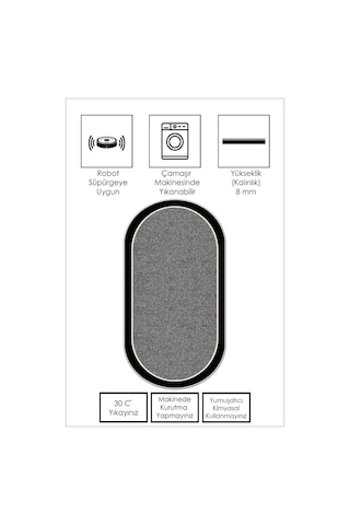 West Home Dijital Baskı Yıkanabilir Kaymaz Taban Siyah Oval Mutfak Halısı Salon Halısı Ve Yolluk Wh 478 Grey Oval