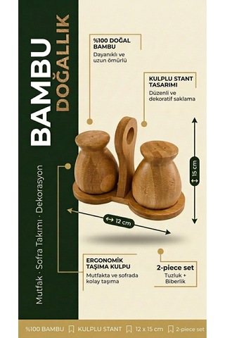 Makri Home Kulplu Stantlı Bambu Tuzluk & Karabiberlik Seti Doğal Bambu Baharatlık Diğer