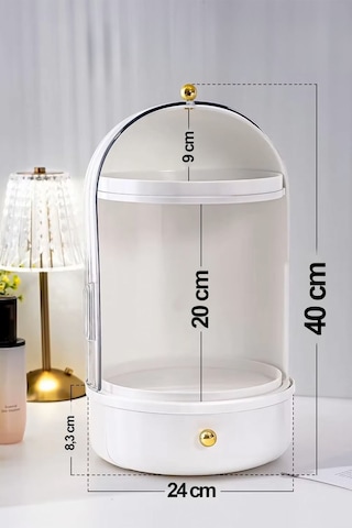 Vitrin 360 Derece Dönen Çekmeceli Raflı Kozmetik Makyaj Organizeri Standı / Takı Düzenleyici