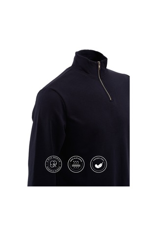 Elemge Pamuklu Erkek Sweatshirt Lacivert Soft Touch Relax Fit Yarım Fermuarlı Dik Yaka 3 Iplik Nefes Alan