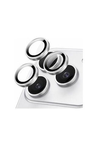 Safir Lens İphone 17 Pro Uyumlu Kolay Kurulum Aparatlı Alüminyum Çerçeveli 9h Kamera Lens Koruyucu Gümüş