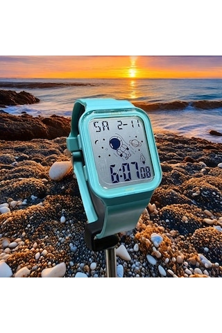 Primepickings Kızlar Astronaut Tema Deniz Mavi Kare Kadranlı Alarmlı Ipx7 Su Geçirmez Digital Saat Diğer