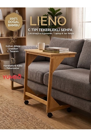 Lieno Doğal Bambu Tekerlekli C Sehpa - Demonte Koltuk Yanı Laptop Ve Servis Sehpası Diğer