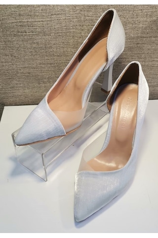 New Angel 853 Kadın Topuklu Şeffaf Detaylı Stiletto Ayakkabı Gümüş