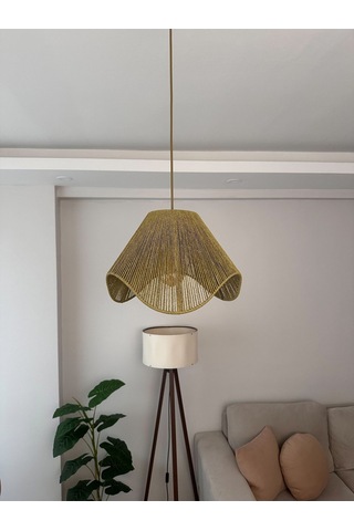 Hasır El Yapımı Bohem Asimetrik Şekilli Rustik Avize - Yeşil Yeşil