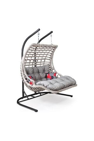 Capri Swing Bodrum Double Çiftli Rattan Bahçe Salıncağı Rehome Gri