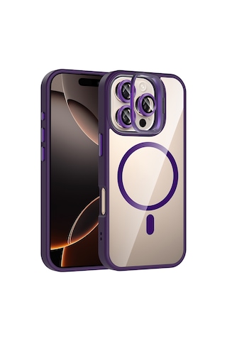 Mobilefix Iphone Uyumlu 16 Pro Max Kılıf Standlı Ve Kamera Lens Hediyeli M-safe Şarj Özellikli Kisamarka Derin Mor