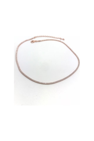 Gümüş Kısa Choker Rose Su Yolu Taşlı Kolye Ko9e67 Altın - Gümüş
