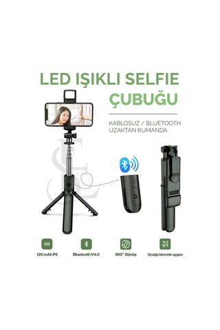 Led Işıklı Selfie Çubuğu Bluetooth Kumandalı Kablosuz Tripot Selfie Monopod Selfie Stick Siyah Bayi Depom