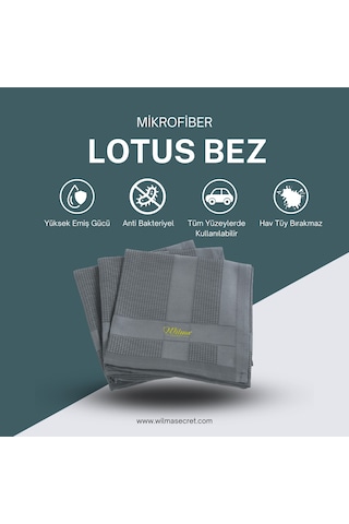 Lotus Mikrofiber Bez 60 40 3 Lü Set Antrasit - Mutfak, Banyo, Cam, Araç Temizlik Bezi 3 Adet Şeffaf
