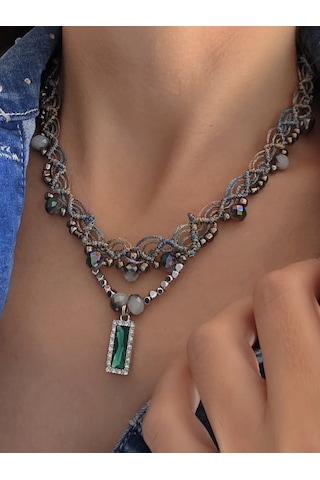 Makrome Bohem İp Örme Renkli El Yapımı Bağlamalı Kolye Çok REnkli