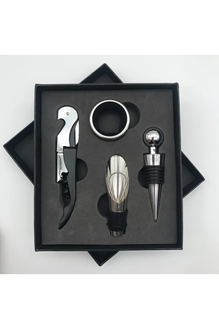 Sunshine011 Siyah Denizatı Bıçağı 4 Parça Set Vakum Tıpası Folyo Kesici Açacak