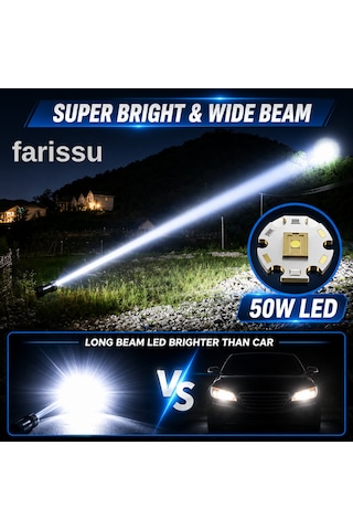 Fy-t288 50w 5000 Lümen Ultra Parlak Şarjlı El Feneri 1.5 Km Menzilli, Powerbank Özellikli