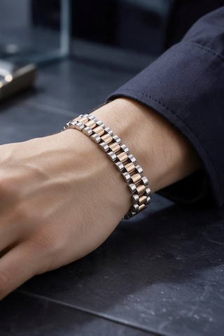 Valmont 19,5 Cm Silver/rose Gold İki Renkli Erkek Çelik Bileklik Mavi-gümüş