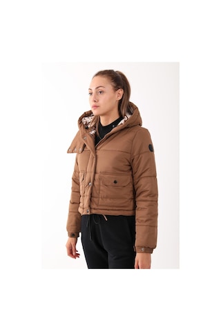 Maraton Sportswear Regular Kadın Kapşonlu Uzun Kol Basic Taba Mont 21288-taba Taba