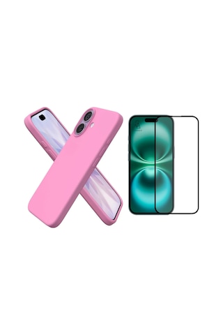 Apple Uyumlu iPhone 17 Içi Kadife Lansman Kılıf Ve Seramik Tam Kaplayan Cam Ekran Koruyucu Açık Pembe