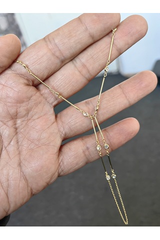 Zirkon Taşlı Gümüş Şahmeran Bileklik Uzun Çubuk Zincirli Tasarım - Gold Renk Altın
