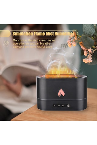 Leezsing 250ml Simüle Alev Buharlı Nemlendirici Alev Gece Lambası Sessiz Aromaterapi Difüzör Masaüstü Usb Nemlendirici 1/3/5 Saat Zamanlayıcı
