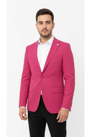 Plus Scorpion Fuşya Erkek Slim Fit Tek Düğmeli Blazer Ceket Astarlı, Şık Ve Modern Kesim Fuşya