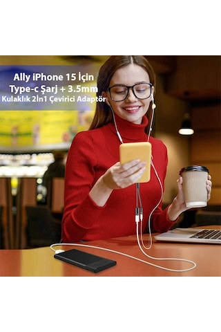 Ally Apple Uyumlu iPhone 15 Type-c Şarj + 3.5mm Kulaklık 2in1 Çevirici A