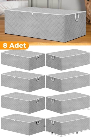 Serstil 8 Adet - Antrasit Büyük Boy Baza Altı Ve Çekyat Tipi Hurç 64 X 45 X 22 Cm Gri