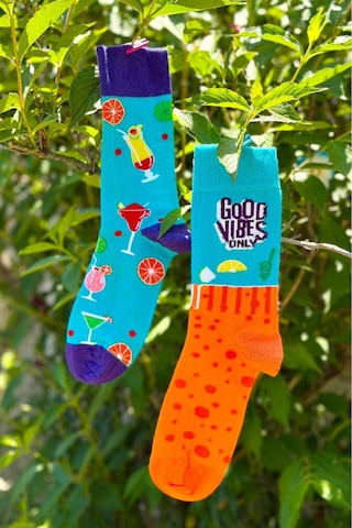 Lousocks Unisex Sağlı Sollu Kokteyl Desenli Soket Çorap Mavi