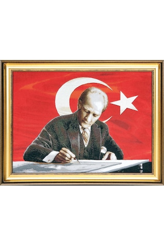 Figüratif Seri-F44 Dokuma Goblen Kumaş-Atatürk Portresi