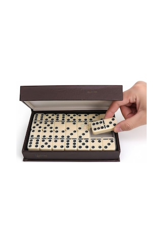 Lüks Deri Kutulu Premium Domino Seti 28 Parça Spinner Lı Çift 6 Taş 2-4 Oyuncu Yeni Yıl Hediyesi B