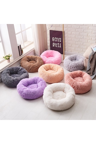 Moveevo Pelüş Kedi Yatağı: Yuvarlak Rahatlatıcı, Tüylü Sıcak, Kaydırmaz Tabanlı, Uykuyu İyileştiren Evcil Hayvan Yatağı