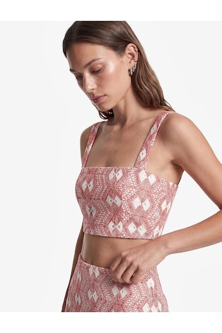 Koton Koton X Sibil Çetinkaya - Slim Fit Nakışlı Brodeli A Kesim Mini Etek Kırmızı Desenli 6sak70225uw