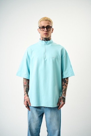 Respire Erkek Be Kind Nakışlı Yarım Fermuarlı Oversize T-shirt Bebe Mavi Bebek Mavisi