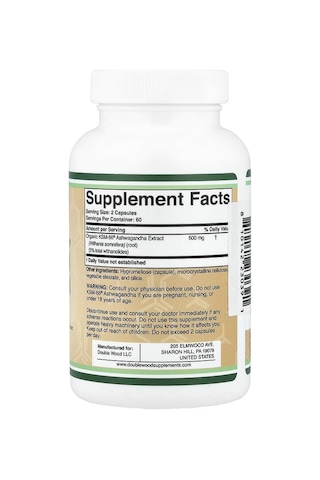 Double Wood Supplements, Ksm66 As-hw-aga-ndha, 120 Capsules 300 Mg Per Capsule