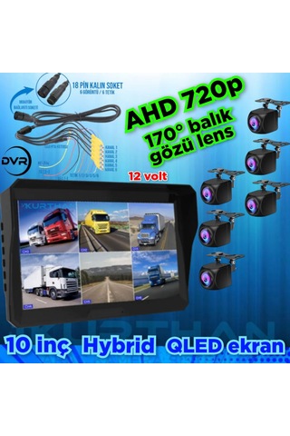 6 Ad 170 Derece Balık Gözü Lens Ahd 720p Kamera Qled 10'' Ekran