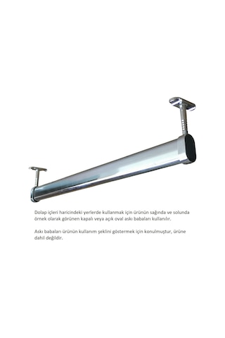 Oval Askı Borusu, 30 Cm, Parlak Metal, Mutfak, Banyo, Vestiyer, Portmanto, Çok Amaçlı Metalik