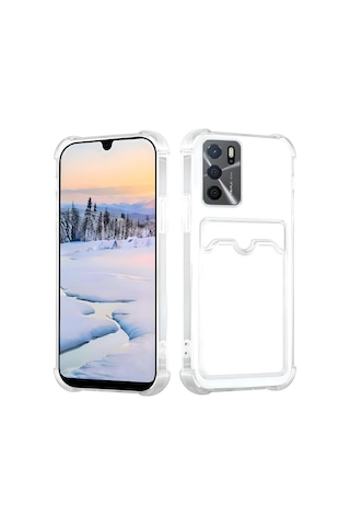 Oppo A16 Uyumlu Kamera Korumalı Kartlıklı Köşeleri Airbag Tasarımlı Darbe Önleyici Şeffaf