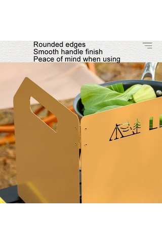 Prestigegoods Kamp Soba Yürüyüş İçin Katlanabilir Ön Cam Üç Katlı Brülör Rüzgar Ekranı Paslanmaz Çelik Haki 42x25x25cm Haki